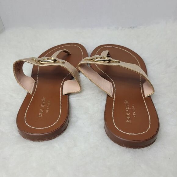 Kate Spade Cece Slide Gold Leather Thong Sandals Shoes Size 7.5 - Picture 4 of 9